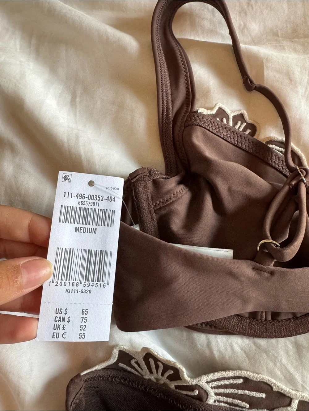 Abercrombie & Fitch Brown Bikini Set with White Floral Appliqué